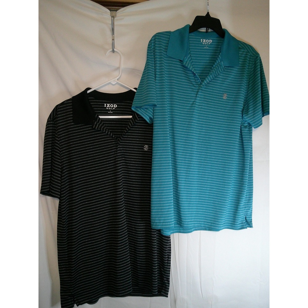IZOD Golf Polo Shirts Striped Short Sleeve‎ Athletic Casual Mens Size L